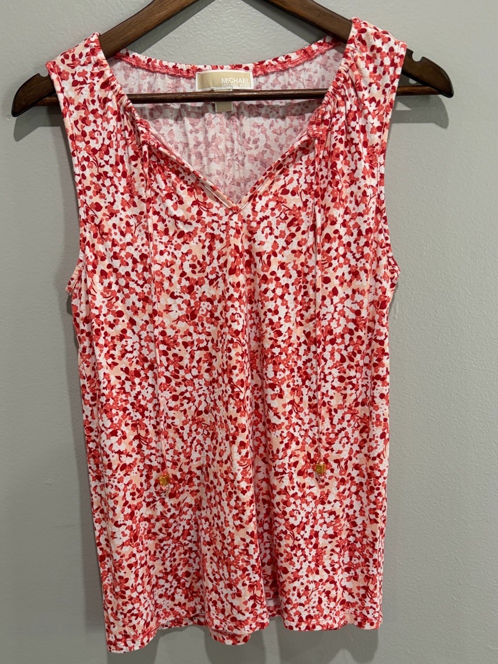 Michael Kors orange and White Floral Sleeveless V-Neck Tank